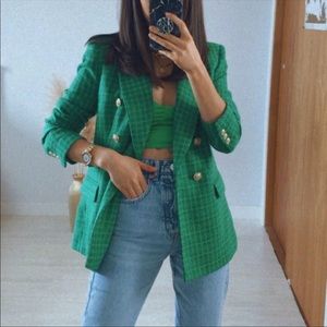 NWT ZARA GREEN DOUBLE BREASTED BLAZER SIZE XS